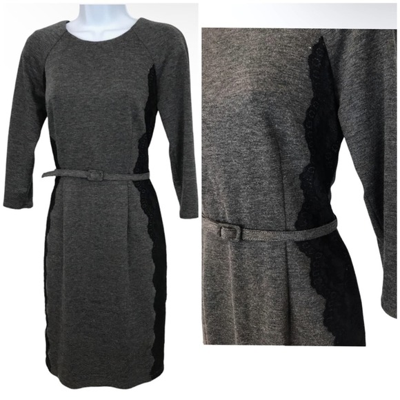 David Meister Sheath Dress Belted side lace detail lined - Picture 1 of 15